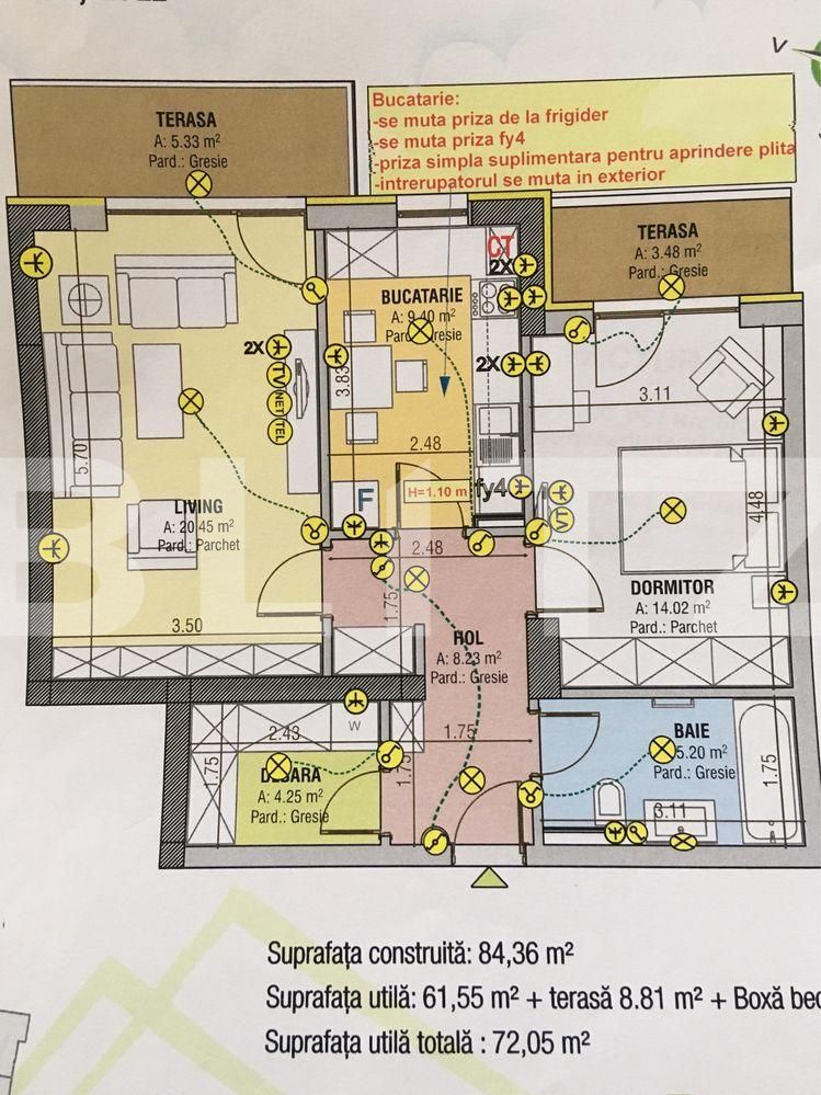 Apartament de 2 camere, imobil nou, 62 mp utili + 2 terase de 8,9 mp, zona Tractorul 