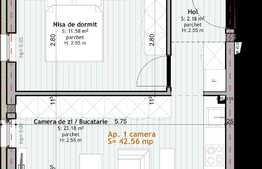 Apartament de 2 camere, parcare, 42.56mp,  zona Porii 