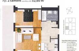 De vanzare 2 camere, 53 mp, etaj intermediar, imobil NOU