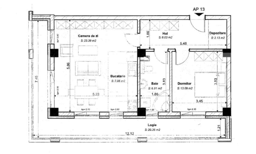 Apartament 2 camere, 61 mp, decomandat, terasa 21mp, zona Tractorul 