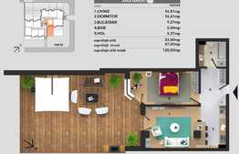 Apartament 2 camere, 53 mp utili, terasa 67 mp, cartier Buna Ziua