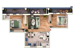 Apartament 3 camere, 2 bai, 71 mp, 24 mp balcon, parcare subterana