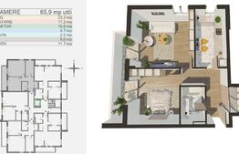 Apartament 2 camere, decomandat, 66 mp, 11 mp balcon, Bartolomeu