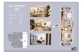 Apartament 2 camere, 46 mp utili+ 2 balcoane, bloc nou.