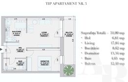 Apartament 2 camere , 51mp , balcon, zona Cetate 