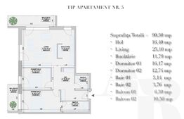 Apartament 3 camere, 90.5 mp,  2 balcoane, zona Cetate