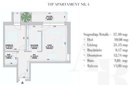 Apartament 2 camere, 57,1 mp,  bloc nou, zona Cetate