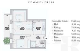 Apartament 2 camere, 54,2 mp, bloc nou, zona Cetate