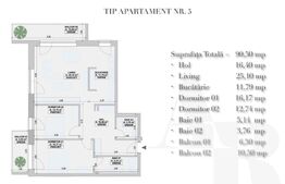 Apartament 3 camere, 91, mp, 2 balcoane, zona Cetate