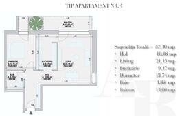 Apartament 2 camere, 57,1 mp, bloc nou, zona Cetate