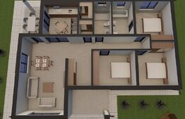 Casă modernă parter, zonă excelentă – 3 camere, terasă, teren 6 arii