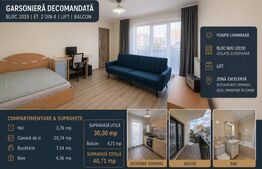 Garsoniera decomandata | 40.71 mp | Bloc 2019 | Balcon | zona Vasile Alecsandri 