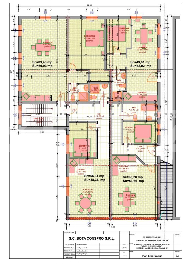Apartament finisat de 2 camere, 54mp utili 