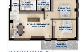 Apartament 3 camere finisat, 70,61mp utili - Bloc nou!