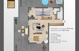 Penthouse de 3 camere, 80 mp utili, terasa de 160mp