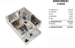 Apartament de 2 camere finisat, 45 mp, cartier rezidential nou! 