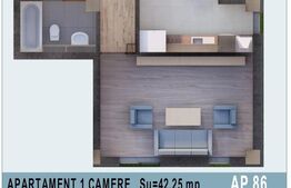 Apartament de 1 camera 42mp utili, bloc nou, Calea Moldovei