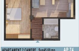 Apartament 2 camere, 45,69mp utili, Calea Moldovei