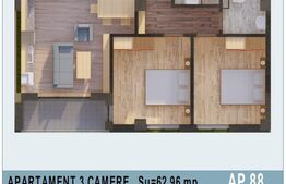 Apartamentde 3 camere in bloc nou, 62,96 mp, Calea Moldovei 