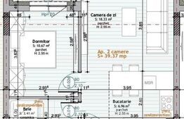 Apartament de 1 camera, 39,37 mp, Calea Moldovei, Bloc nou
