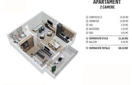 Apartament de 2 camere finisat, 51 mp, cartier rezidential nou!