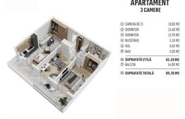 Apartament de 3 camere finisat,  cartier rezidențial nou! 