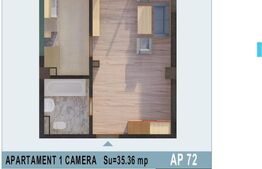 Apartament de 1 camera, 35mp utili, Calea Moldovei