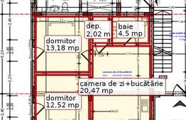 Apartament cu 3 camere, 52,69 mp, la parter 