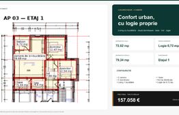 Apartament cu 3 camere, 72.62 mp, zona Valea Ghinzii 