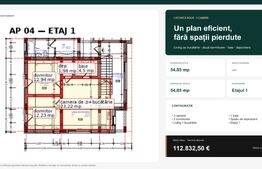 Apartament eficient compartimentat, 3 camere, etajul 1