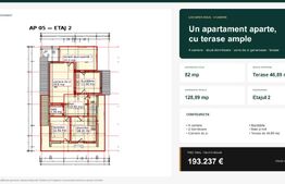 Apartament cu 4 camere și terase ample, 128.89 mp total