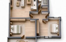 Apartament cu 3 camere și balcon de 8 mp, etajul 1