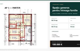 Apartament generos cu 4 camere și două băi, 90,75 mp
