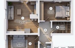 Apartament cu 3 camere, dressing și balcon, etajul 1