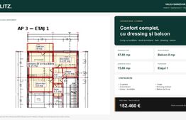 Apartament cu 3 camere, dressing și balcon, etajul 1