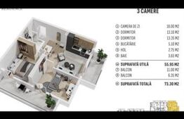 Apartament 3 camere 73 MP Complex rezidential 2025