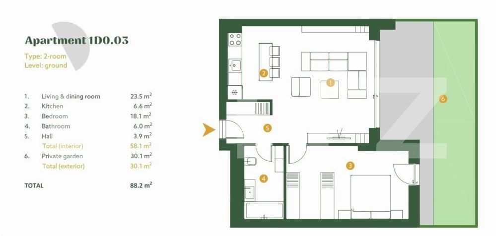 Apartament de 2 camere, curte, 60 mp, in zona Jandarmeriei