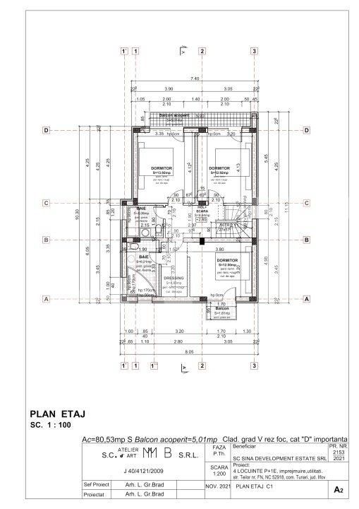 Ansamblu case P+1E Tunari, 2023 an constructie, 4 camere, 300mp teren, casa 120mp