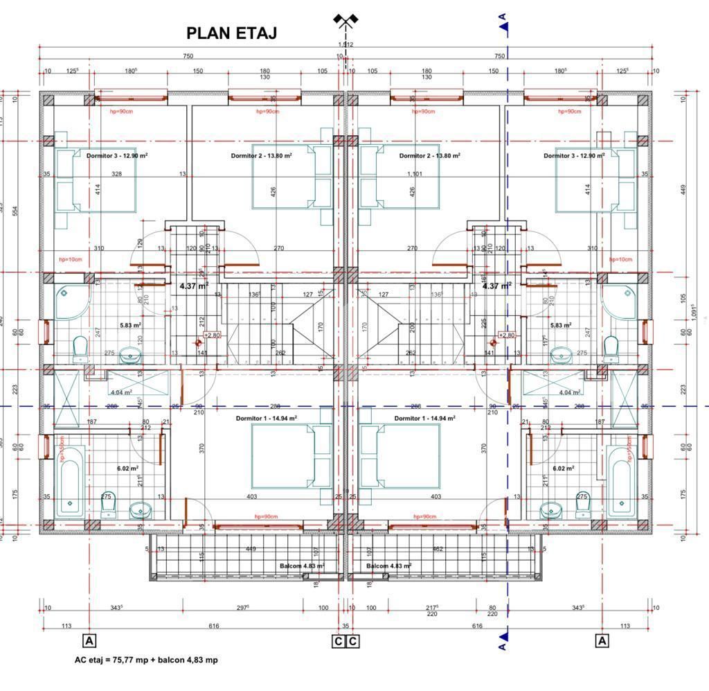 Duplex cu 3 dormitoare, 3 bai, P+1, 100mp, zona linistita langa lacul Cernica, Pantelimon