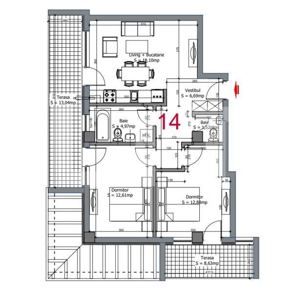 Oferta! Apartament de 3 camere semidecomandate, 56mp, doua terase, la trei minute de Aeroport, Otopeni - cu parcare si TVA incluse in pret, avantaj client 8000 €