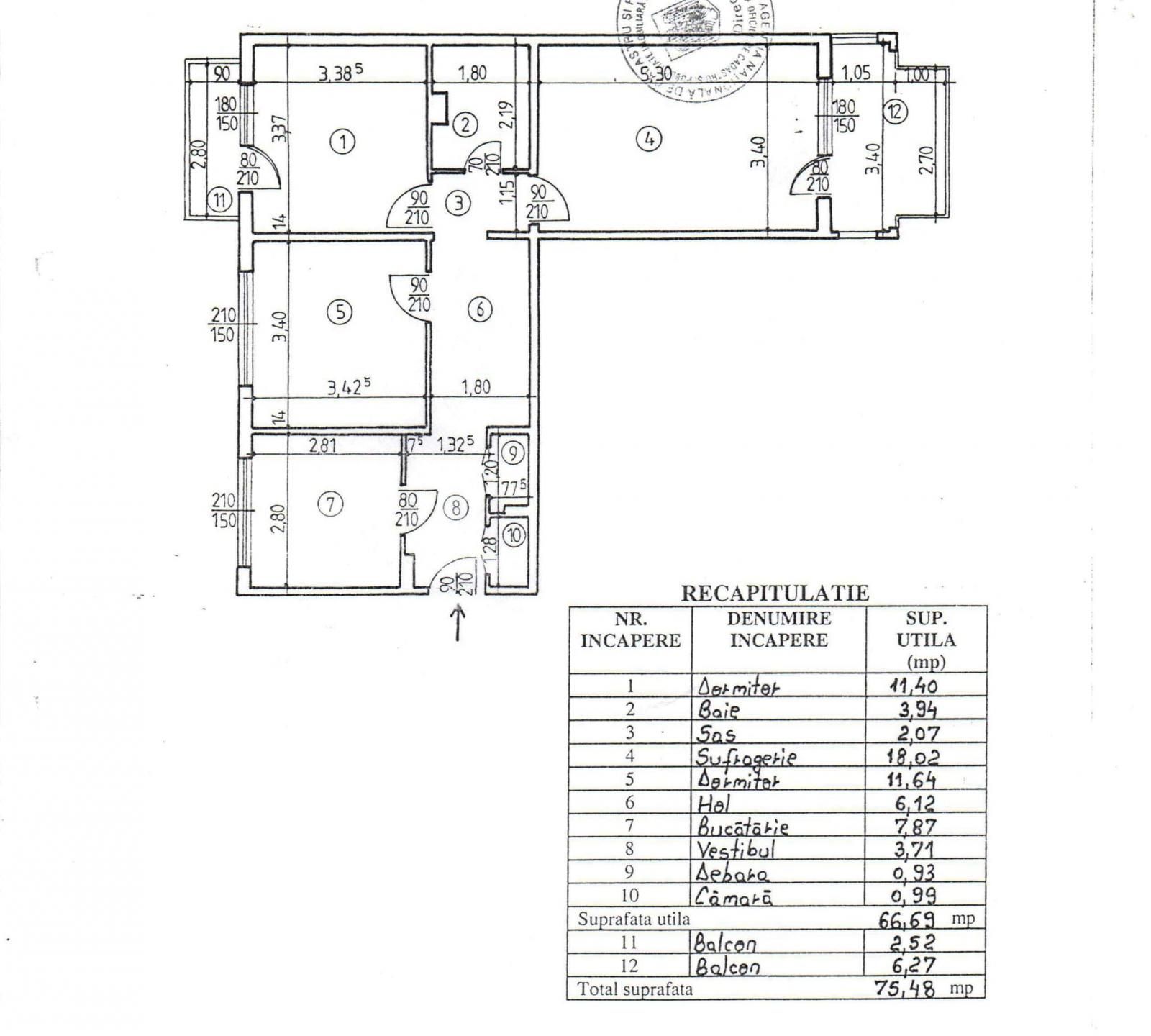 Apartament 3 camere, 75mp, decomandat, Dristor