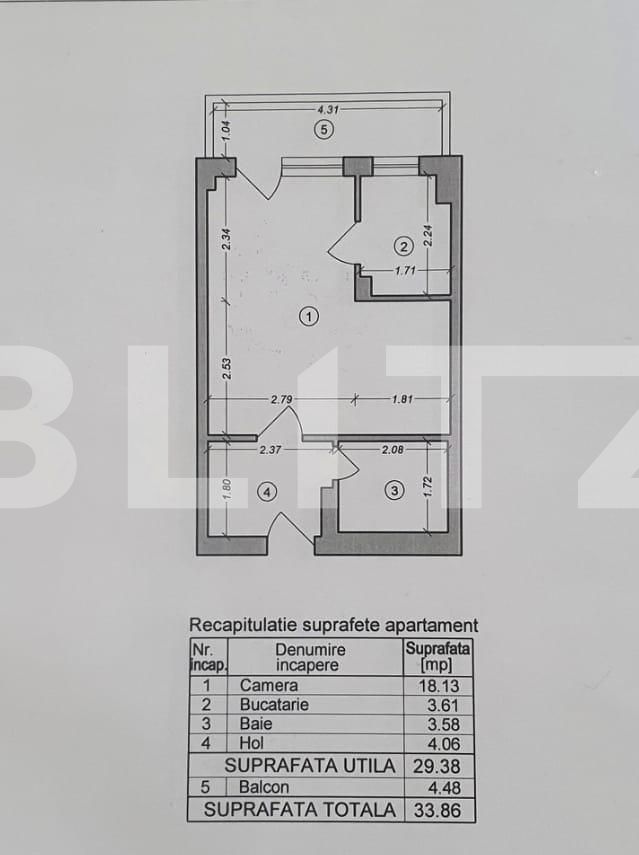 Garsonieră, 29mp, cartier Dristor