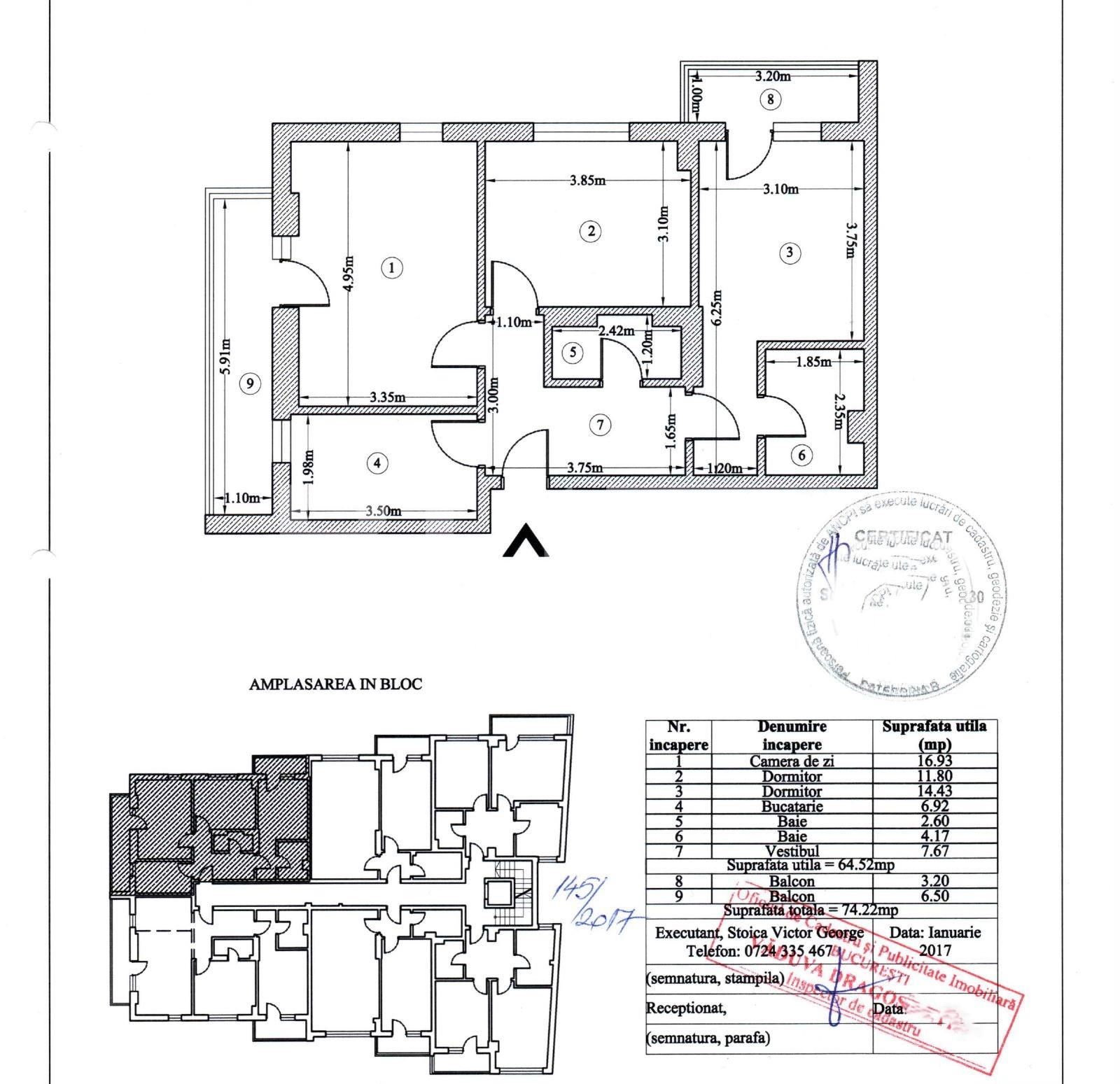 Apartament de 3 camere, 74mp, zona Mihai Bravu