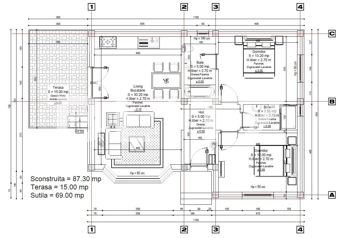 Ocazie! Casa cu 2 dormitoare Cernica, zona linistita, living generos de 30mp, 2 bai, terasa de 15mp