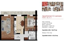Apartament cu 2 camere, 65 mp, curte 106 mp, parcare, zona Berceni