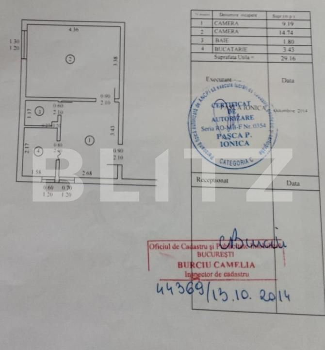 Apartament cu 2 camere, 30 mp, etaj 1/4, zona Preciziei