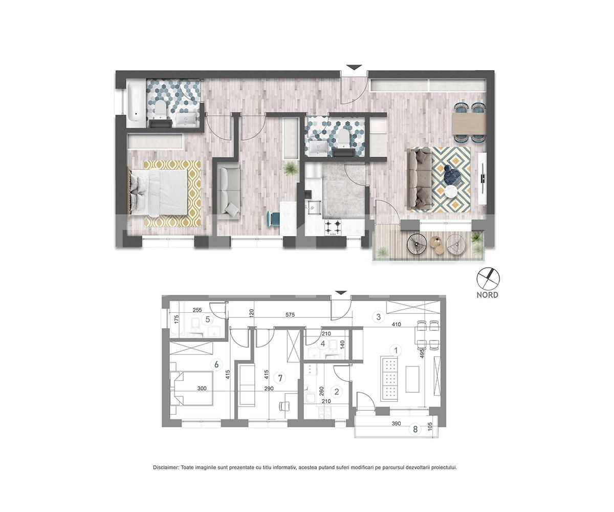 Vanzare apartament de 3 camere, 67.90 mp utili, balcon, etaj intermediar!