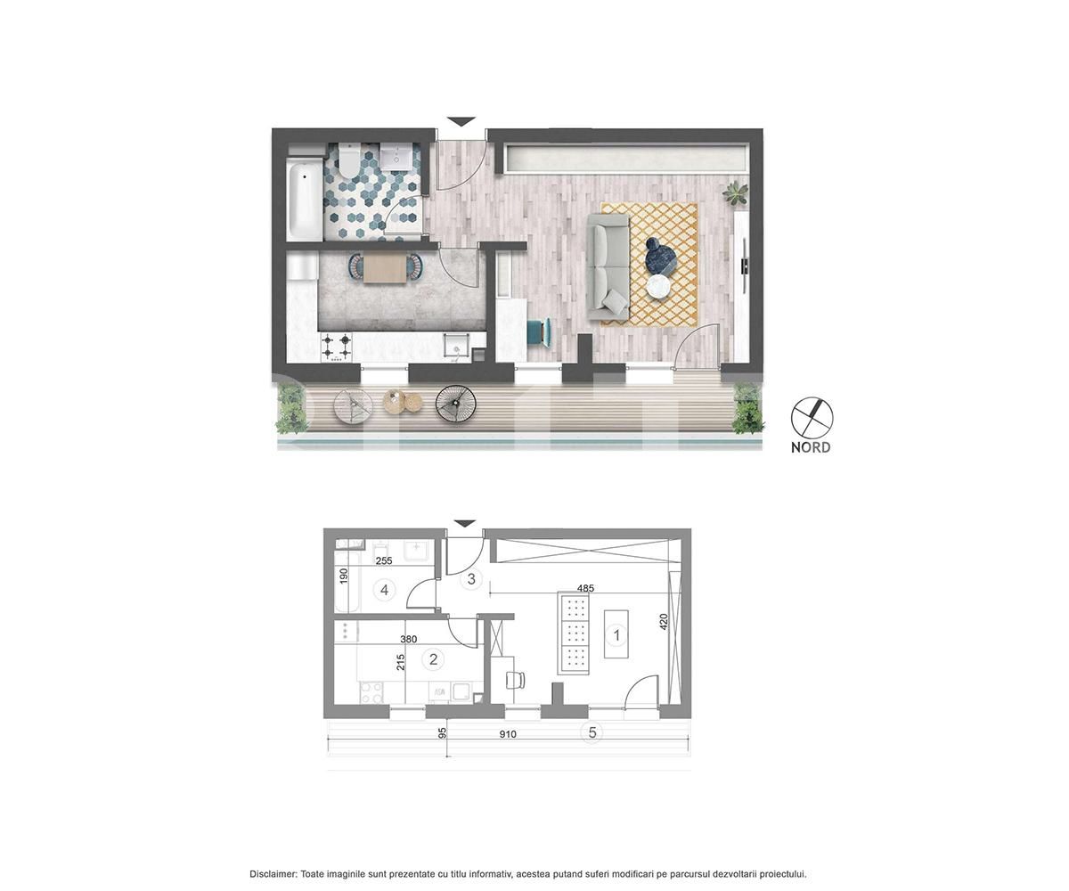 Vanzare garsoniera, 33.30 mp utili, terasa, imobil nou!