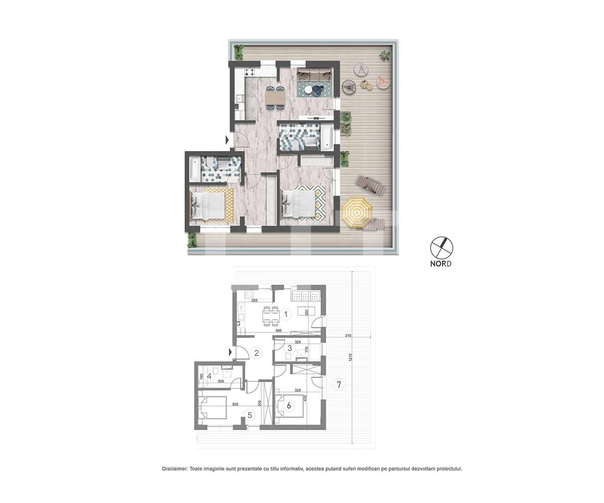 Vanzare apartament de 3 camere, 64.3 mp utili, TERASA spatioasa!