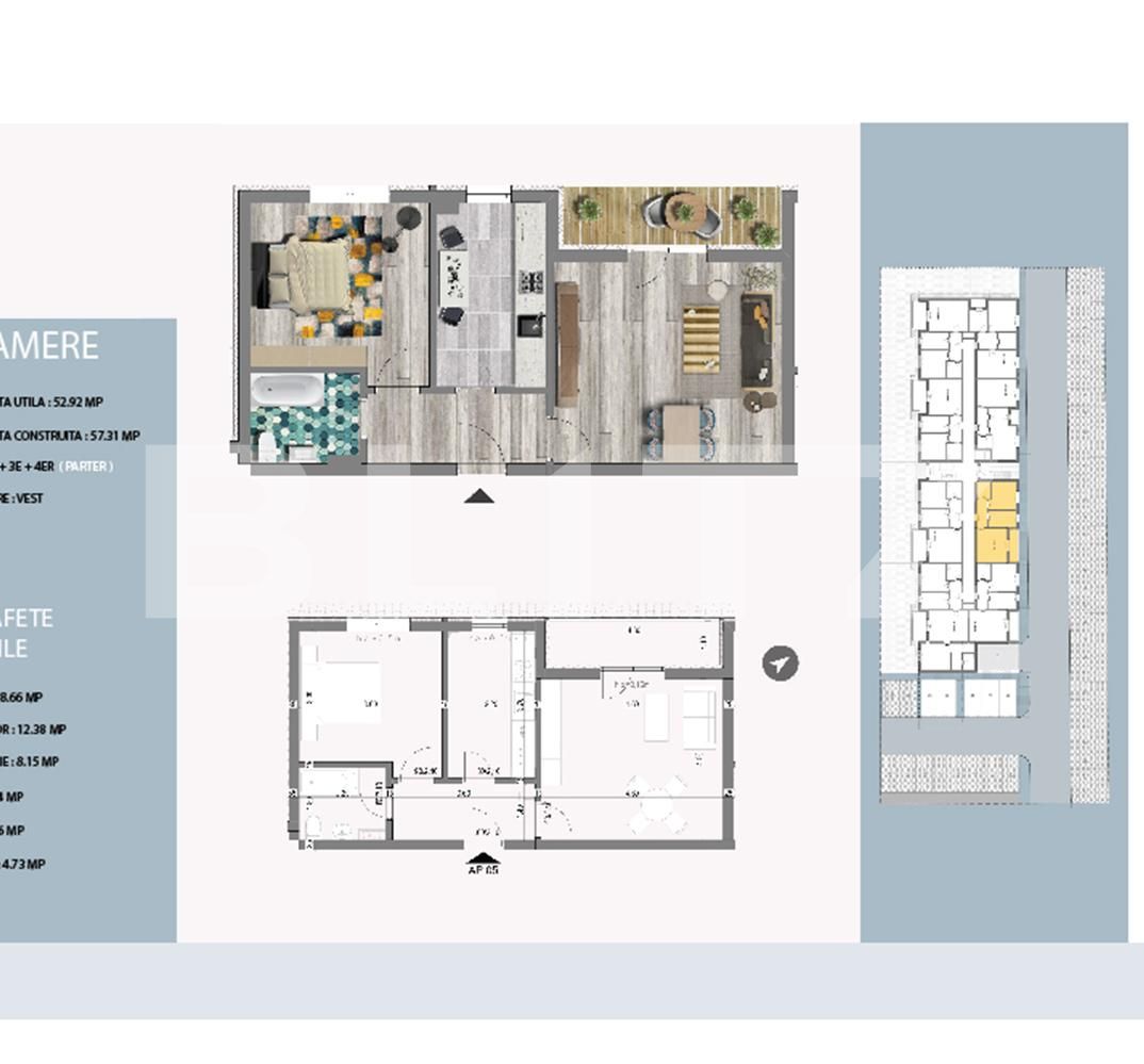 Apartament de 2 camere, 57.31 mp, balcon, optional parcare!